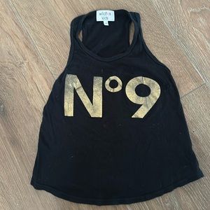Wild fox kids girls tank top. Size 7:8. Color black with gold trim.